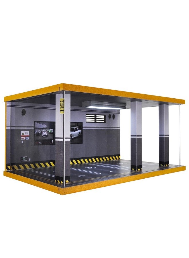 cxiiuui 1/24 Scale Display Case Car Garage Moldel Acrylic Cover Wooden Diecast Car Show Case 3 Parking Spaces Grey - Image 1